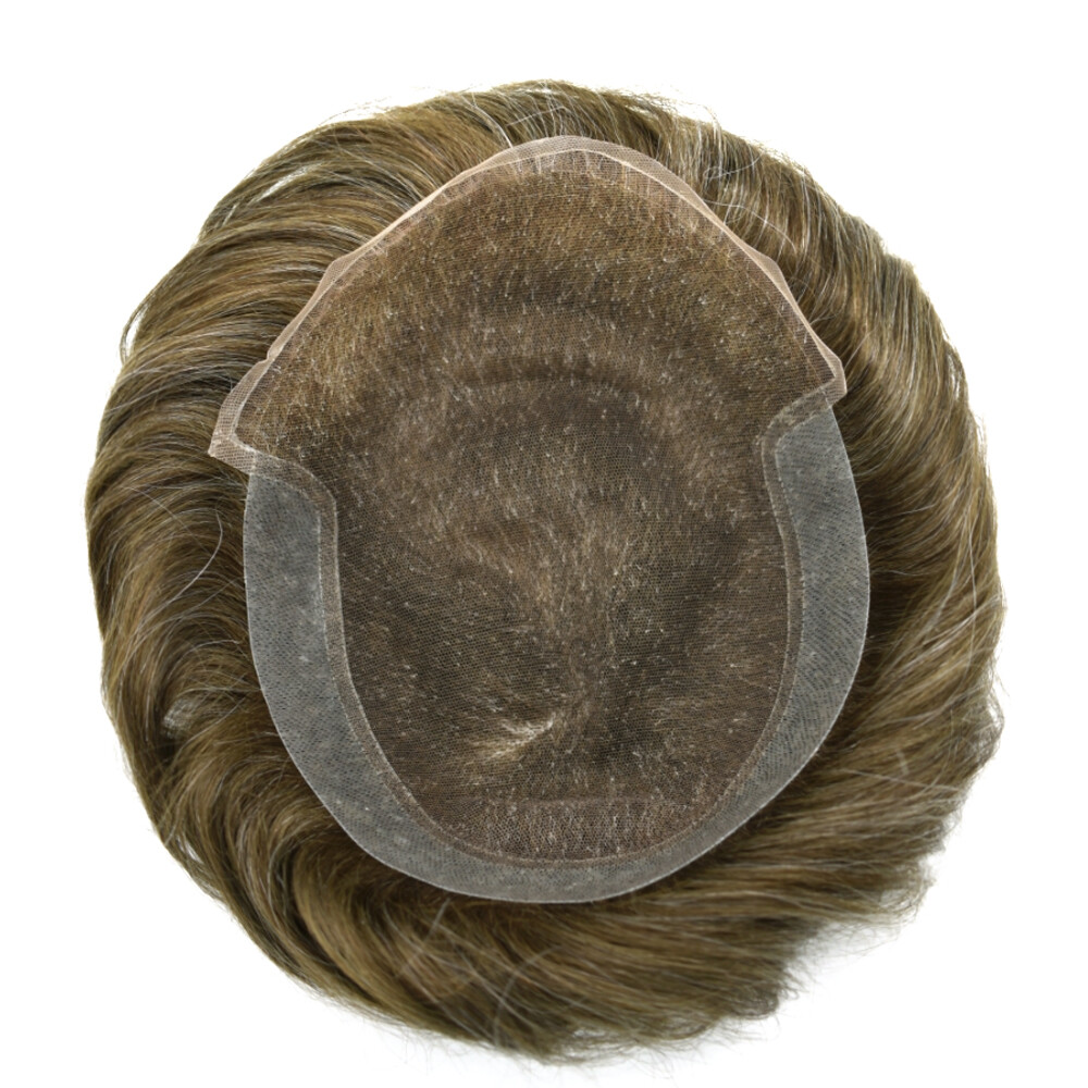 Mens Toupee French Lace Front Poly Skin Hairpiece Human Hair Replacement System
