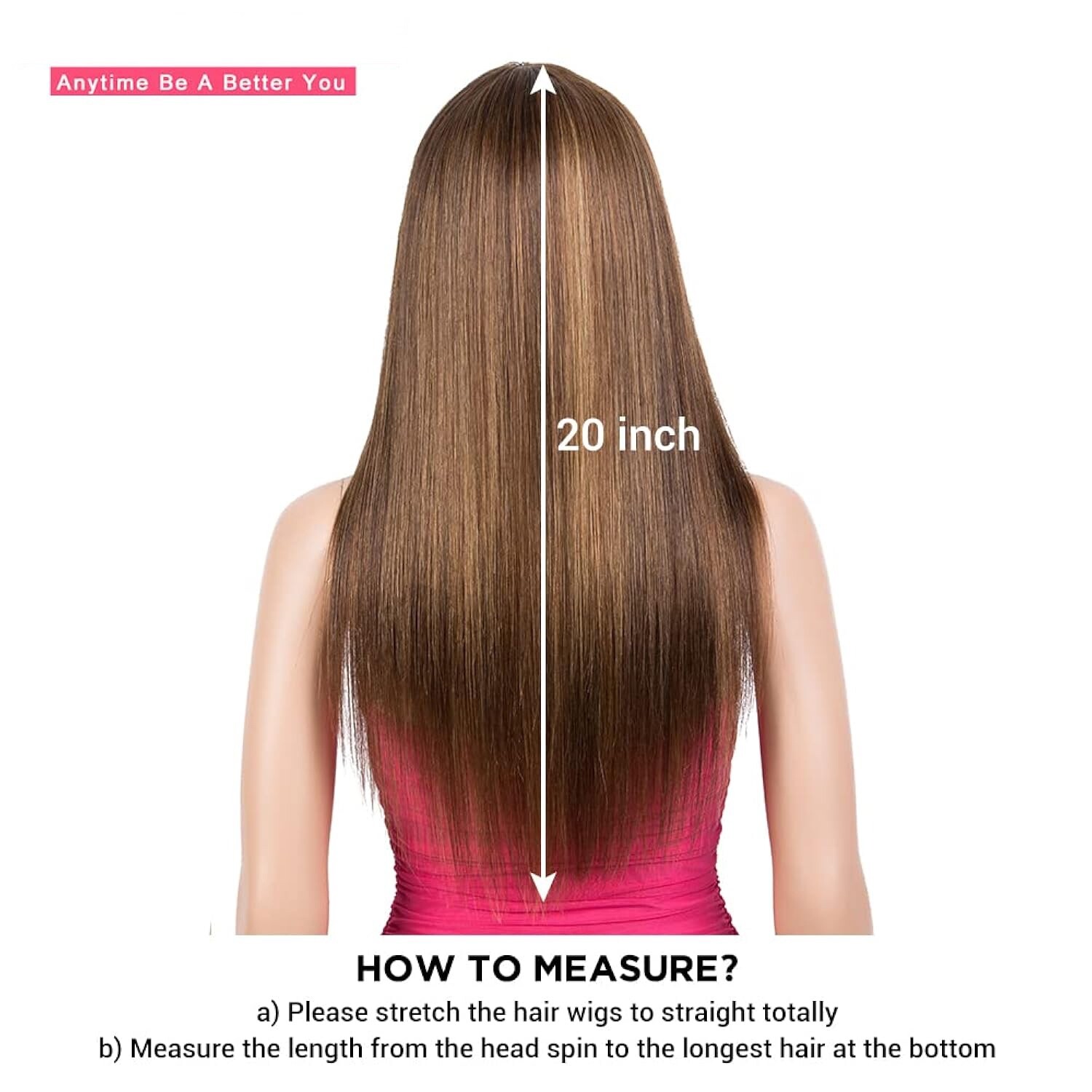 22 Inch Ombre Brown Straight Wig with Bangs, Glueless, Brazilian Virgin Hair