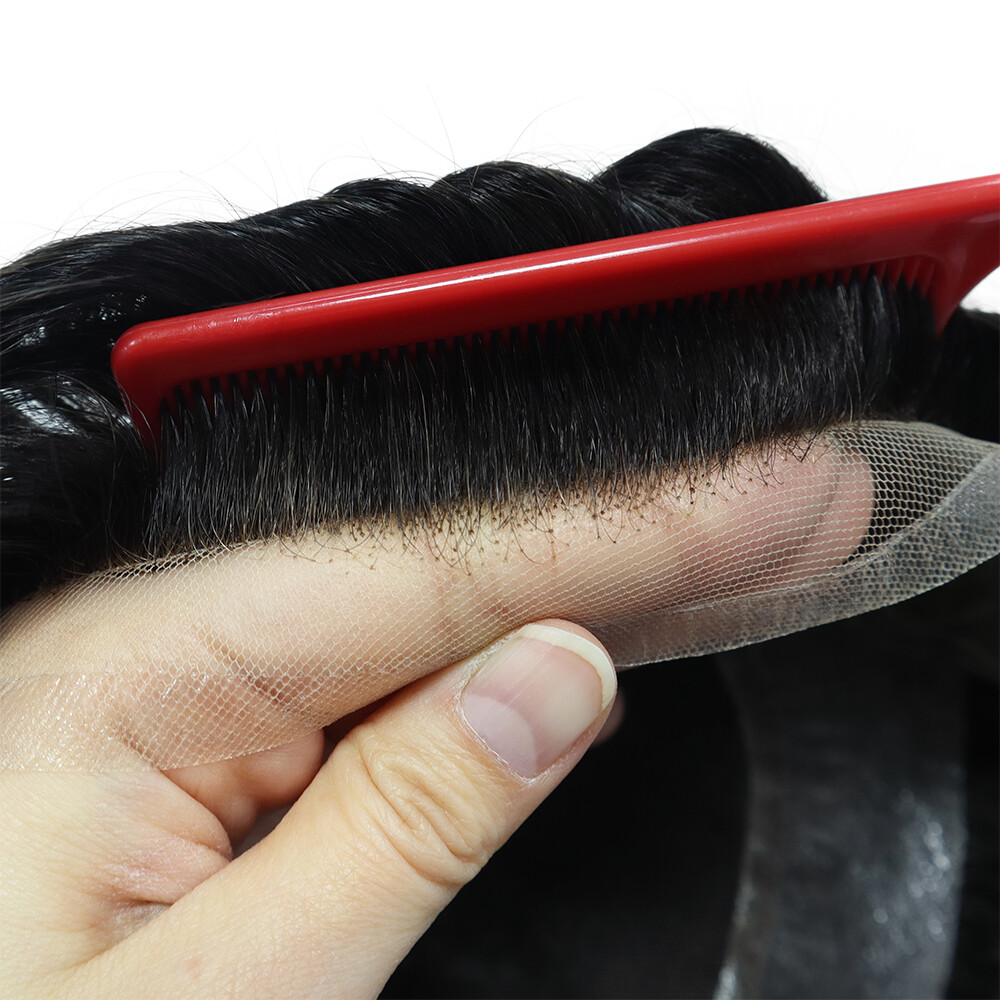 Toupee For Mens Human Hair Lace Skin Replecement System Bleach Knots Hair Pieces