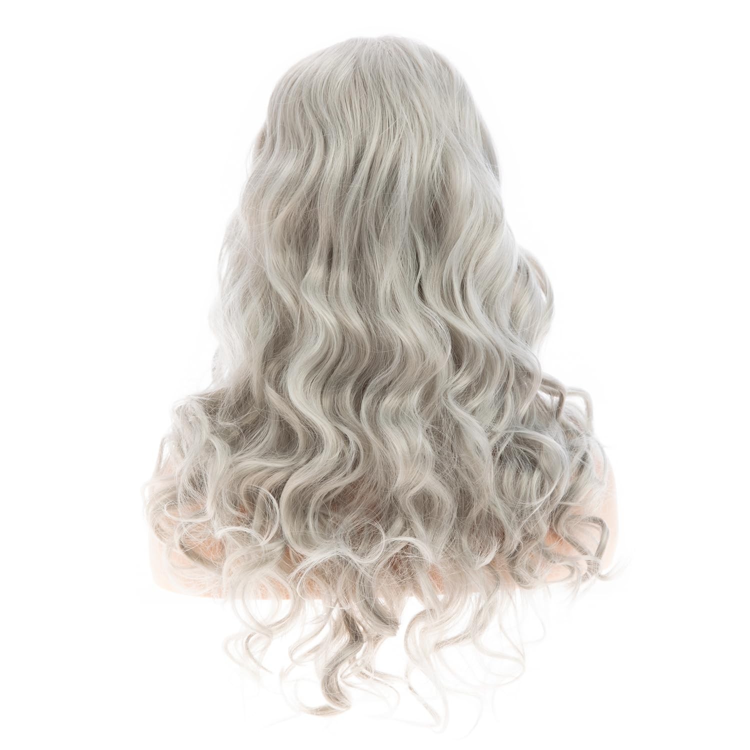 Long Curly Wavy Gray Lace Wig for Women Middle Part Small Lace Front Wig Synt…