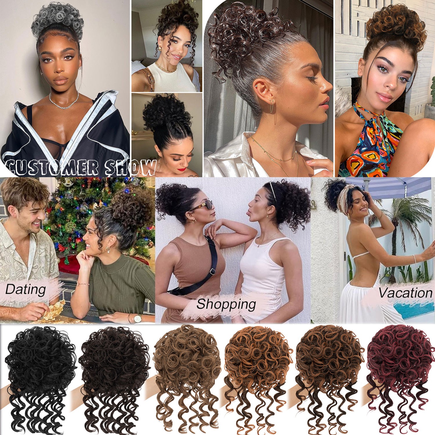 Fluffy Curly Messy Bun Hair Piece Updo Drawstring Hair Extensions Real as Human