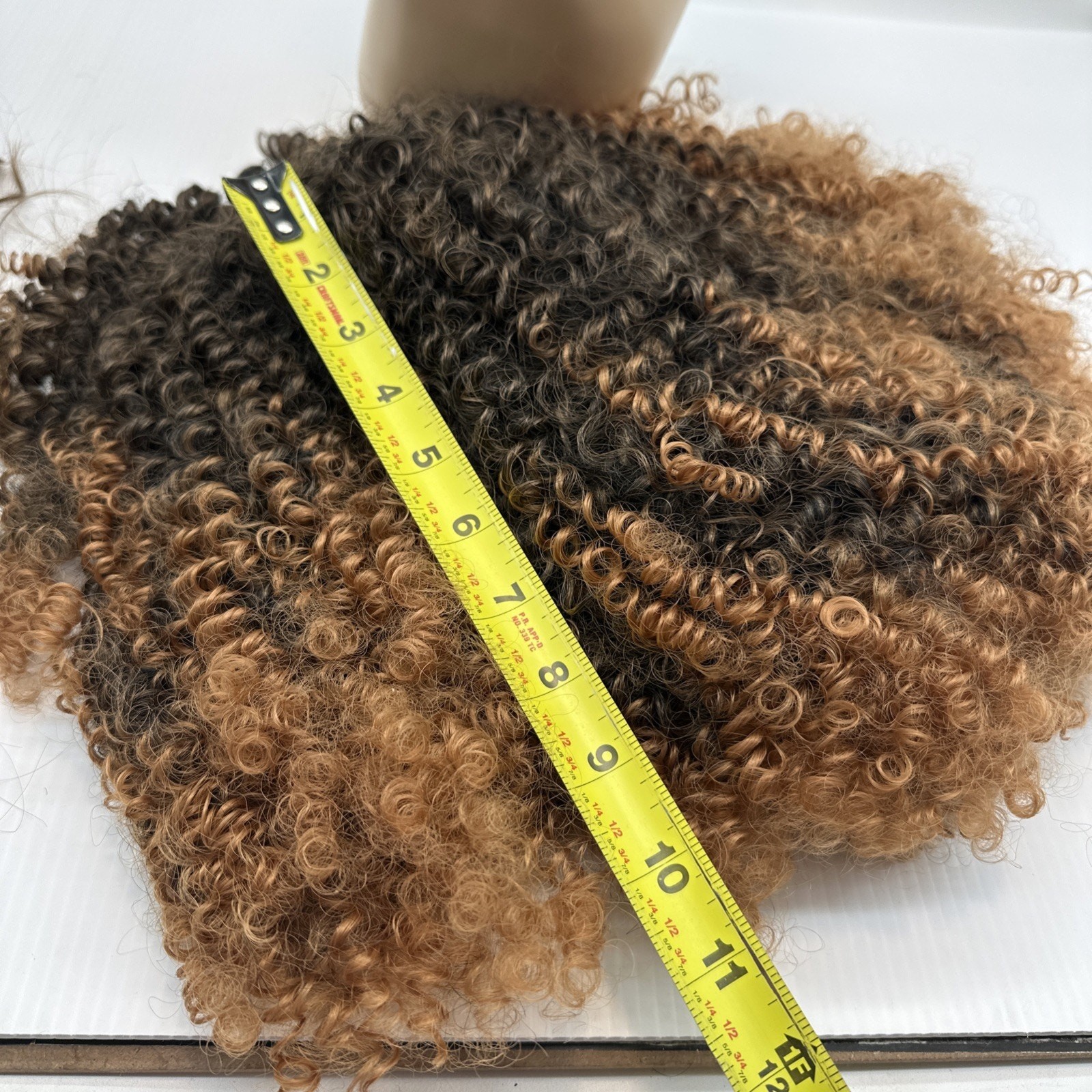 Ombre Brown 12 Inch Afro Kinky Curly Synthetic Wig with Bangs Wear and Go {19}