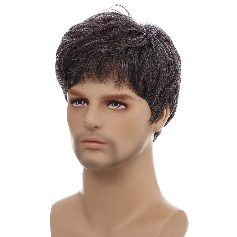 Men Short Black Brown Hair Wigs Synthetic Costume Daily Natural Cosplay Party US