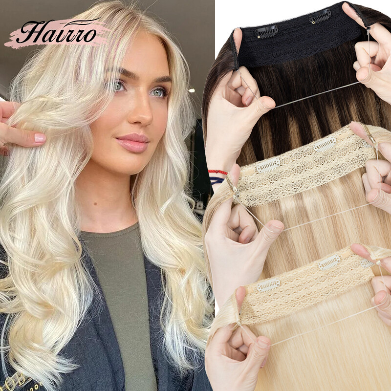 Wire In 100% Remy Human Hair Extensions Russian Remy Hidden Ring Hairpiece Thick