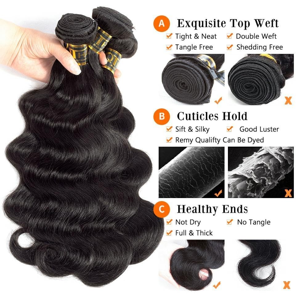 Qthair Body Wave Human Hair Bundles 14 14 Inch 18A Body Wave Bundles Human Hair