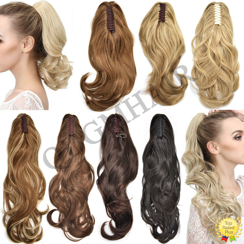 US Thick Claw Clip in Hair Extension Natural Jaw Ponytail Wavy Curly Hair Piece