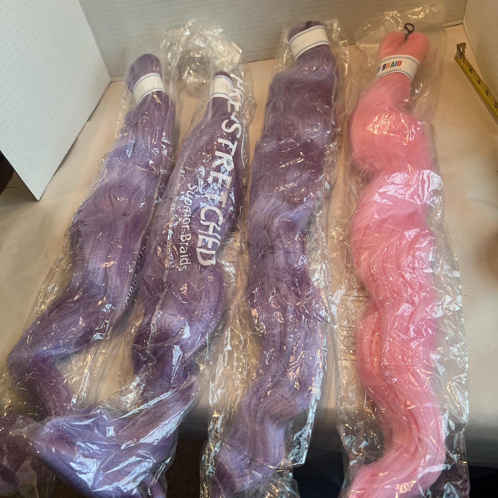 Lot Of 4 Leticia Pre stretched Superior Braids 3 Purple 1 pink