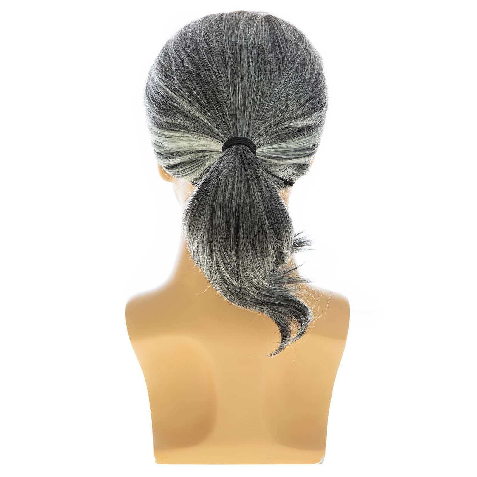 Men’s 14in Silver Gray Full Wig Heat Resistant Synthetic Cosplay Halloween Party