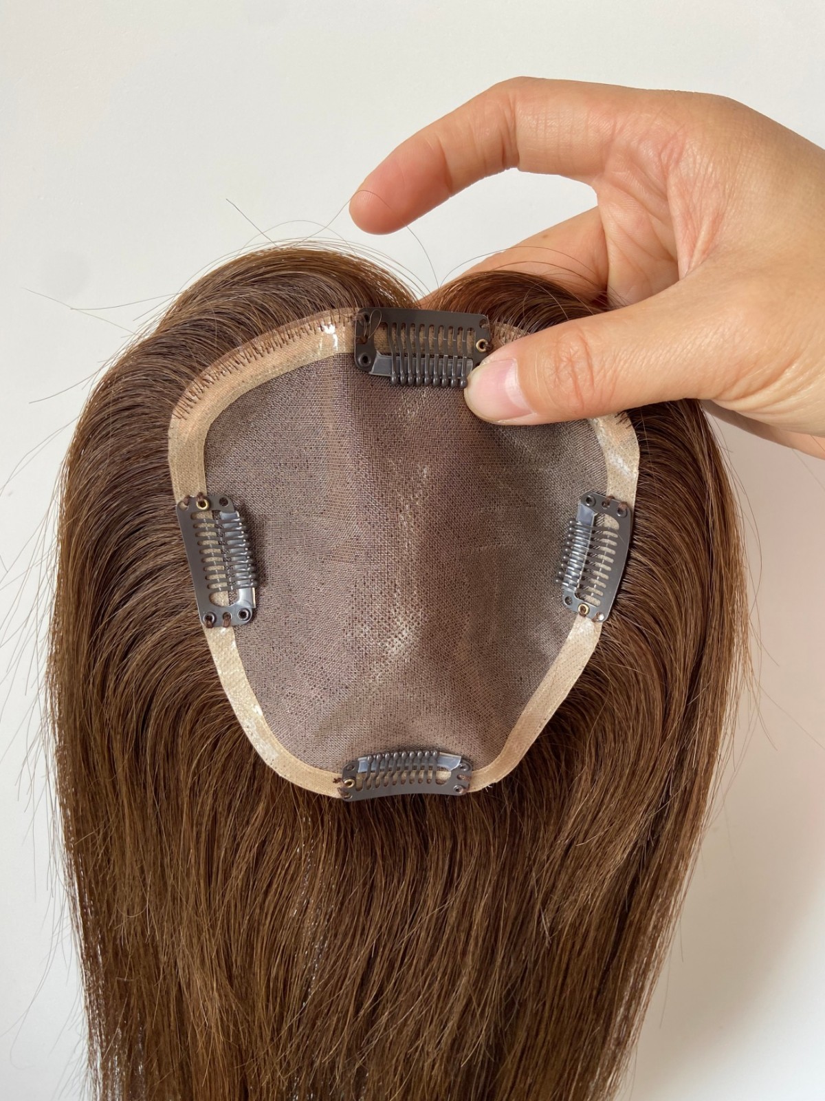 100% HUMAN BRAZILIAN HAIR DARK BROWN 5″x5″ MONO HAIRPIECE 14″ FREE PARTING