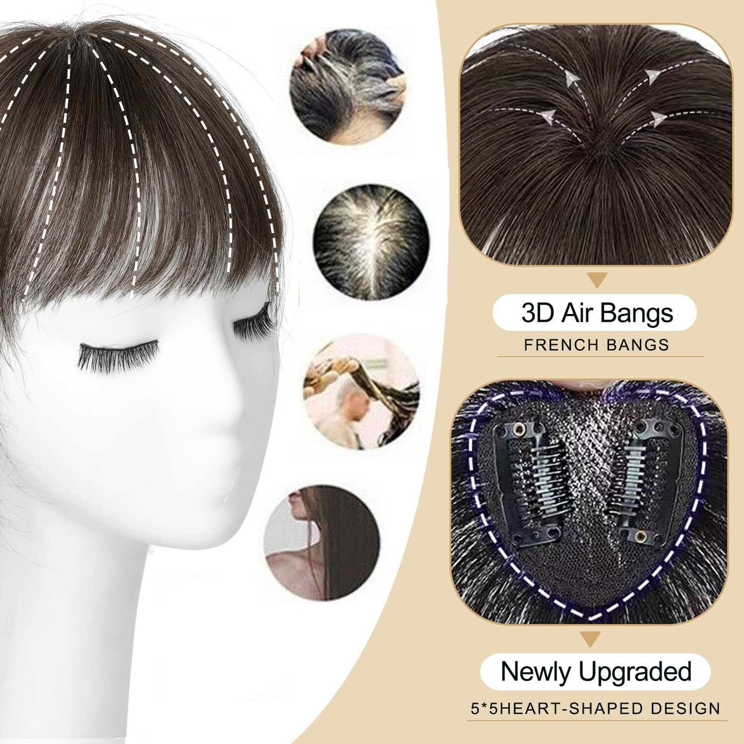 100% Human Hair Topper Clip in Hairpiece Wig Toupee Top Pieces Clip in Bangs USA