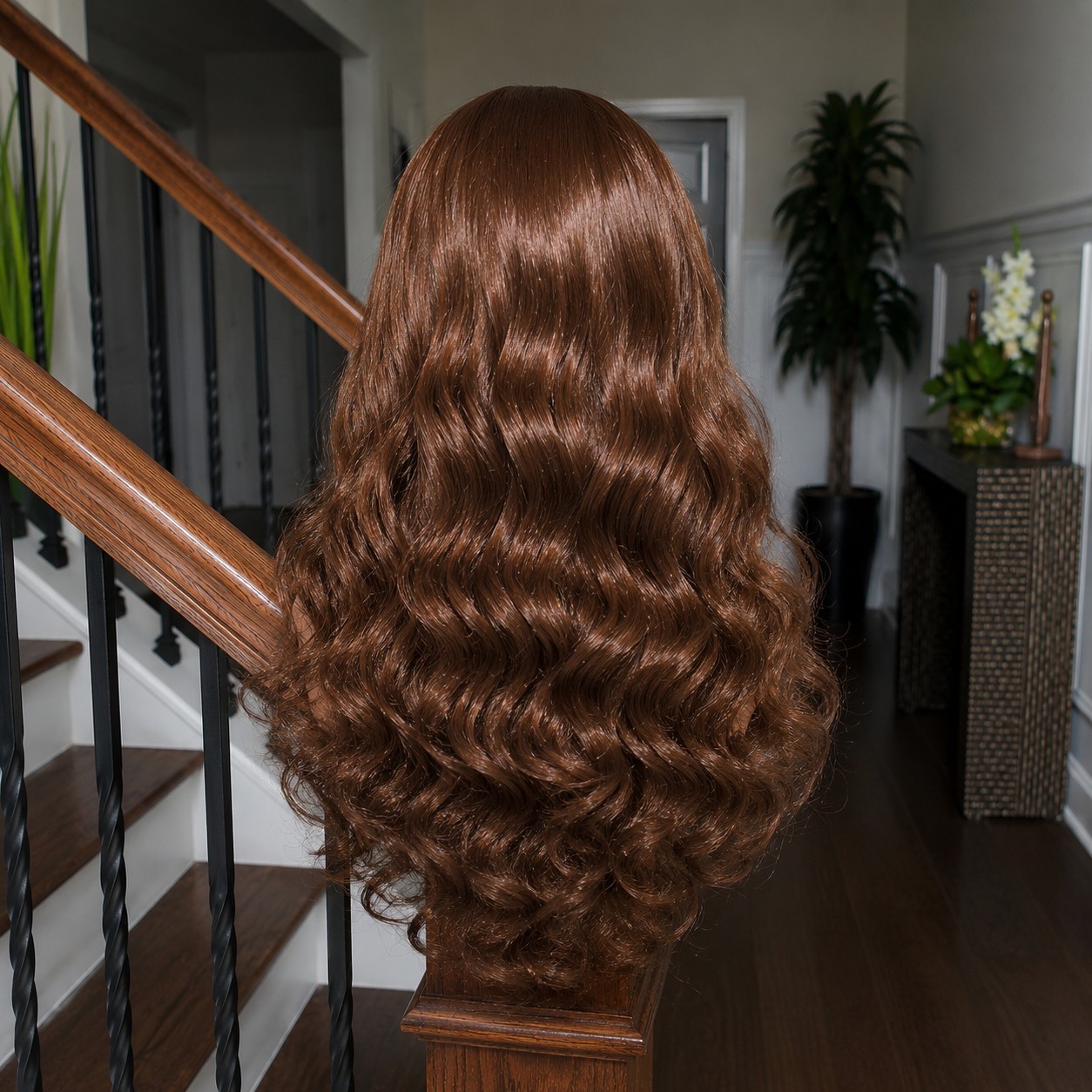 Women’s Wavy Wig, Medium Brown, With Middle Part
