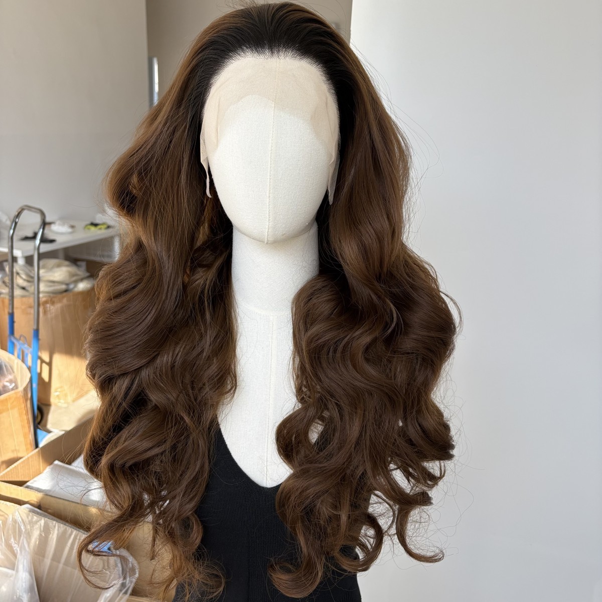 Lace Front Wig Ombre Brown Long Wavy Heat Resistant Synthetic Hair Layered