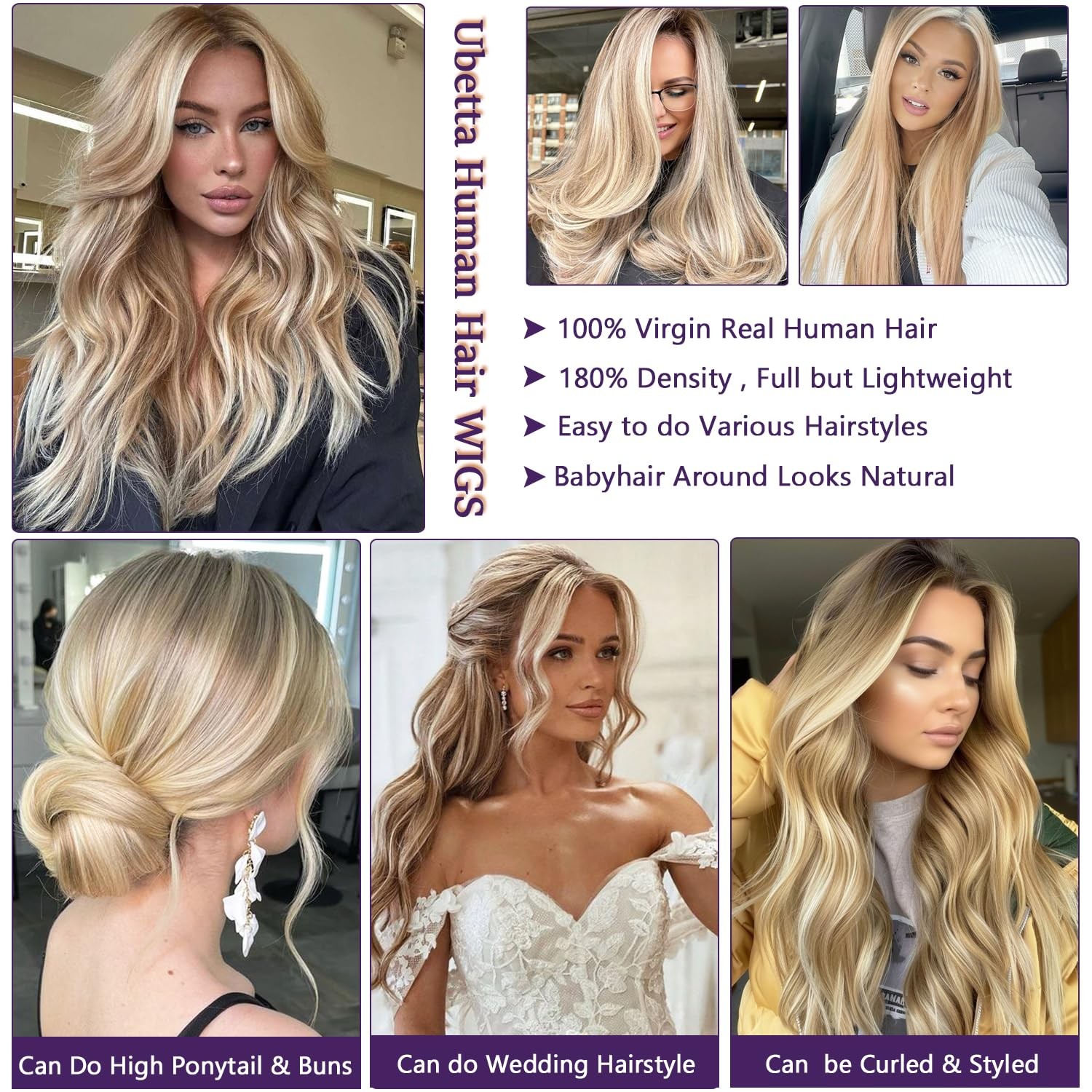 Ubetta Blonde Highlights Wig Human Hair 13X4 Lace Front Wigs Human Hair Pre