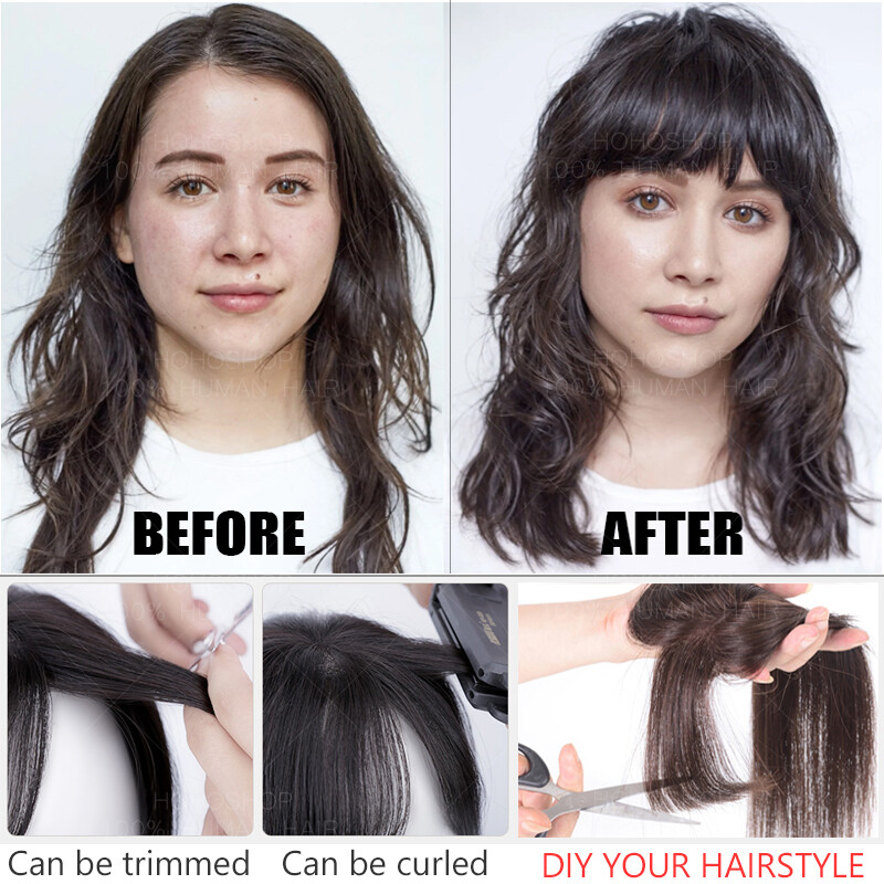 US 100% Remy Human Hair Mono Topper Clip In Top Piece Toupee Wig Bangs For Women