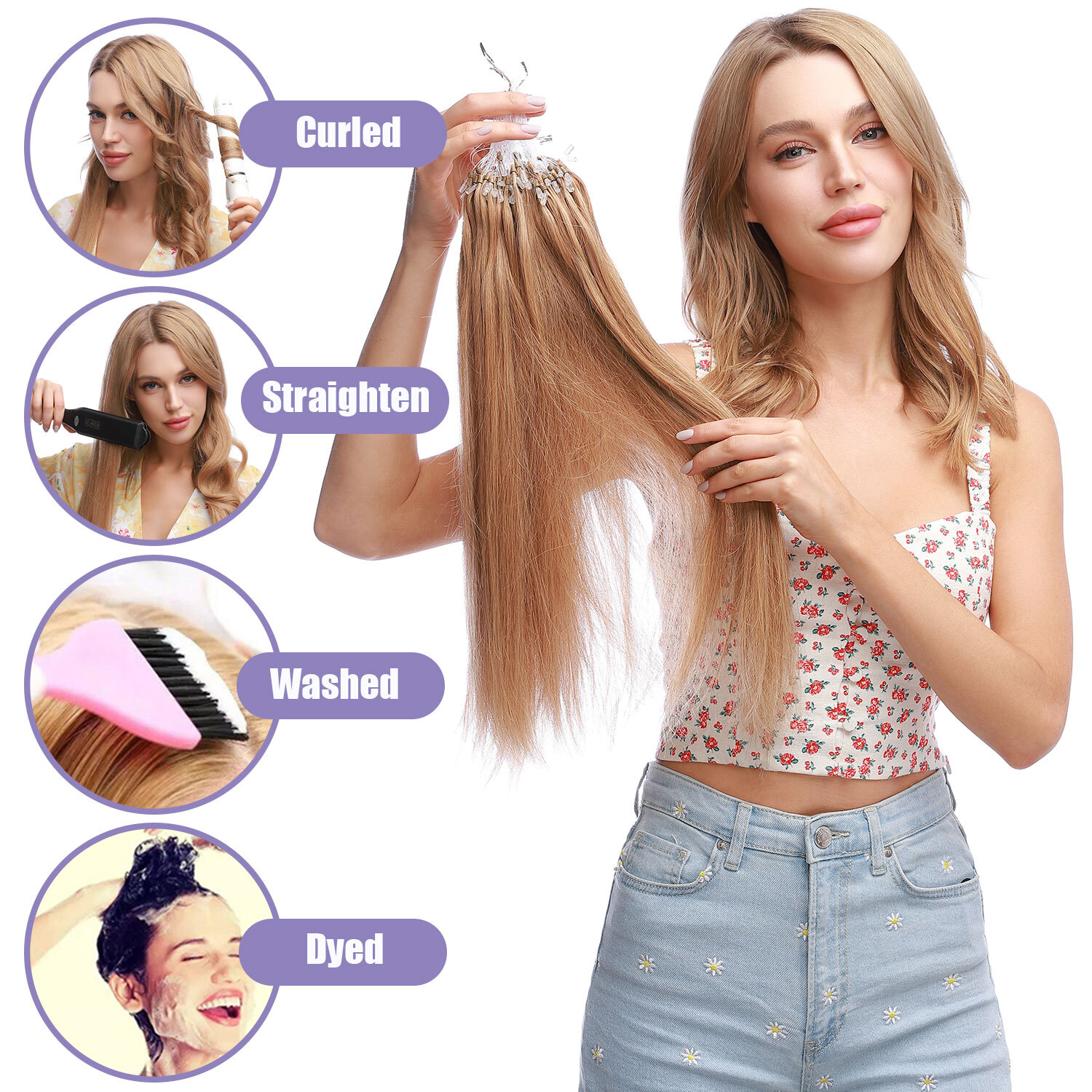 THICK 100% Russian Remy Human Hair Extensions Micro Loop Nano Ring Bead Balayage