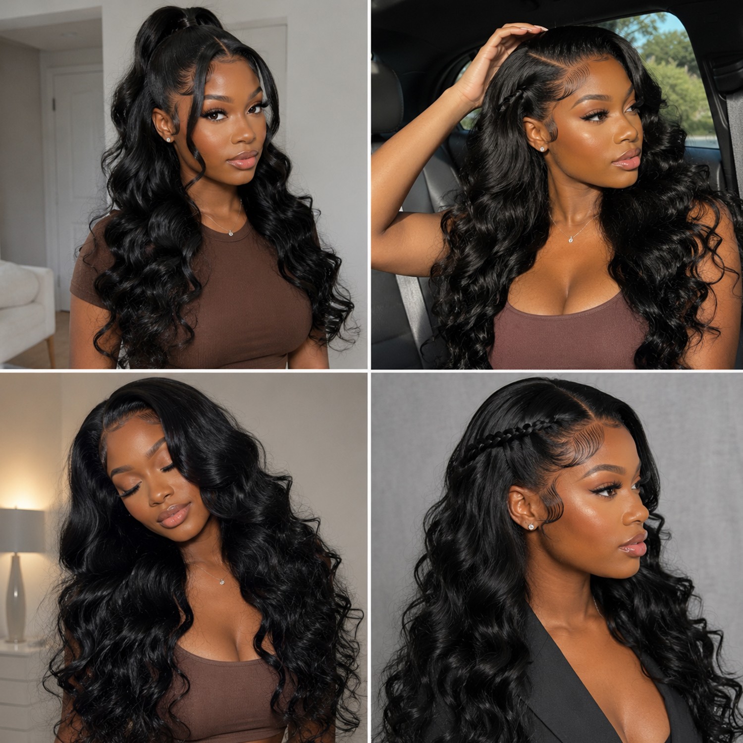 32in Heat-Resistant Fiber‌ Front Wigs Womens Long Curly Lace Wavy Hair Wig Black