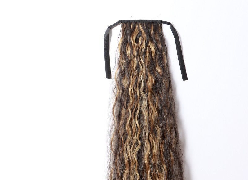 33in 140g Curly 85cm As Human Hair Extensions Corn Wave Ponytail Hairpiece Black