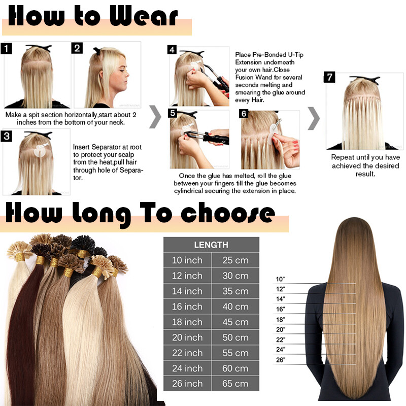 CLEARANCE Pre-Bonded Real Human Hair Extensions Glue Nail U Tip 100% Remy Hair