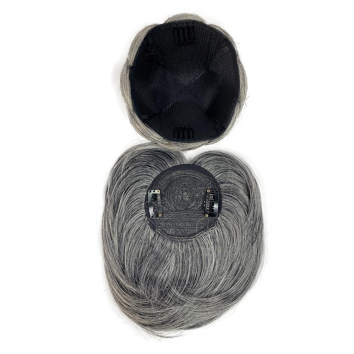 Gray Bun & Bangs Set 2PCS – Salt and Pepper Grey Clip in French Bangs with Tw…