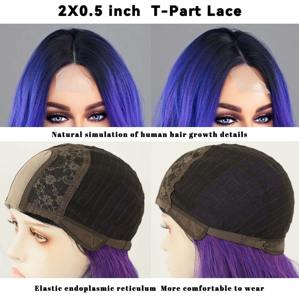 Dreamy purple-blue Lace wig with dreamy purple-blue gradient parted wavy curls