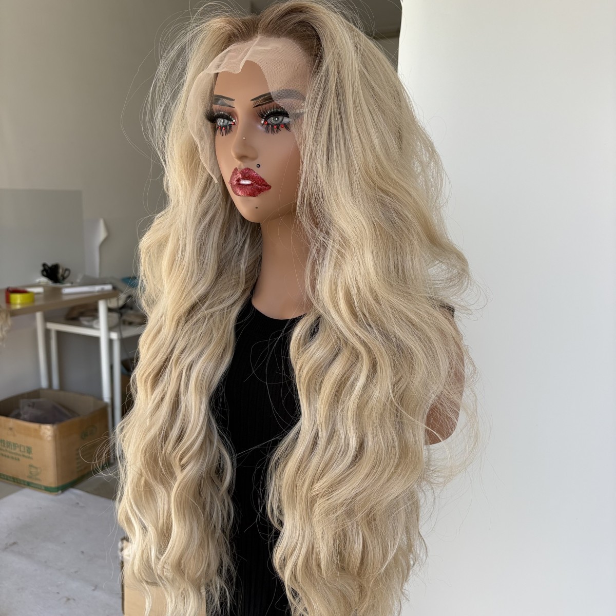 Ombre Blonde Heat Resistant Synthetic Hair Long Wavy Lace Front Wig
