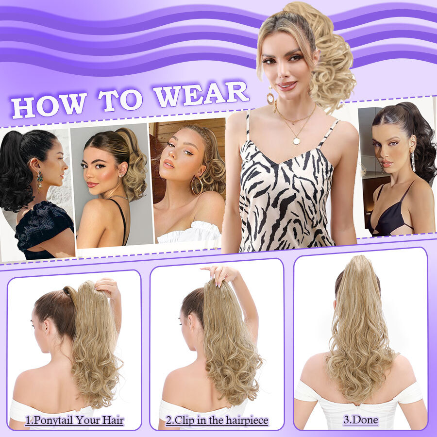 14″ Short Claw On Ponytail Hair Extensions Natural Clip Pony Tail Thick As Human