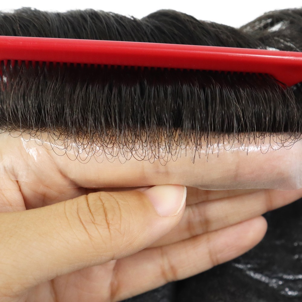 Toupee for Mens Human Hair Replacement System 0.02mm Ultra Thin Skin Hairpieces