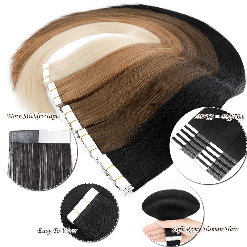 80PCS 200G Thick Tape In Real Remy 100% Human Hair Extension Full Head Skin Weft
