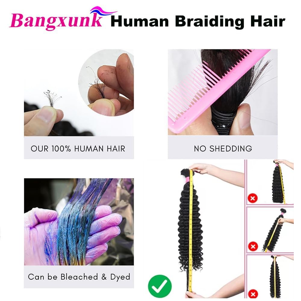 Human Braiding Hair 3 Bundles/Pack 150g Curly Water Wave Bulk Hair for Braidi…