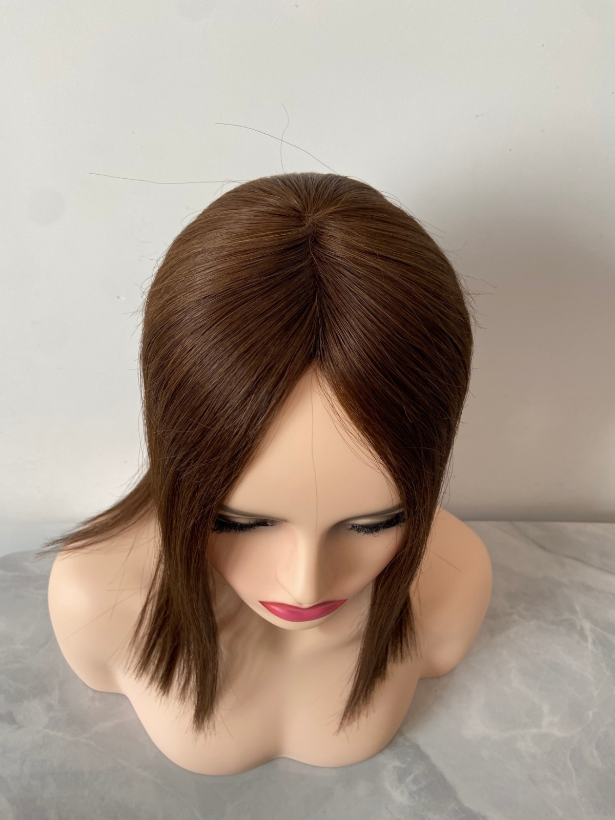 100% HUMAN BRAZILIAN HAIR DARK BROWN 5″x5″ MONO HAIRPIECE 14″ FREE PARTING
