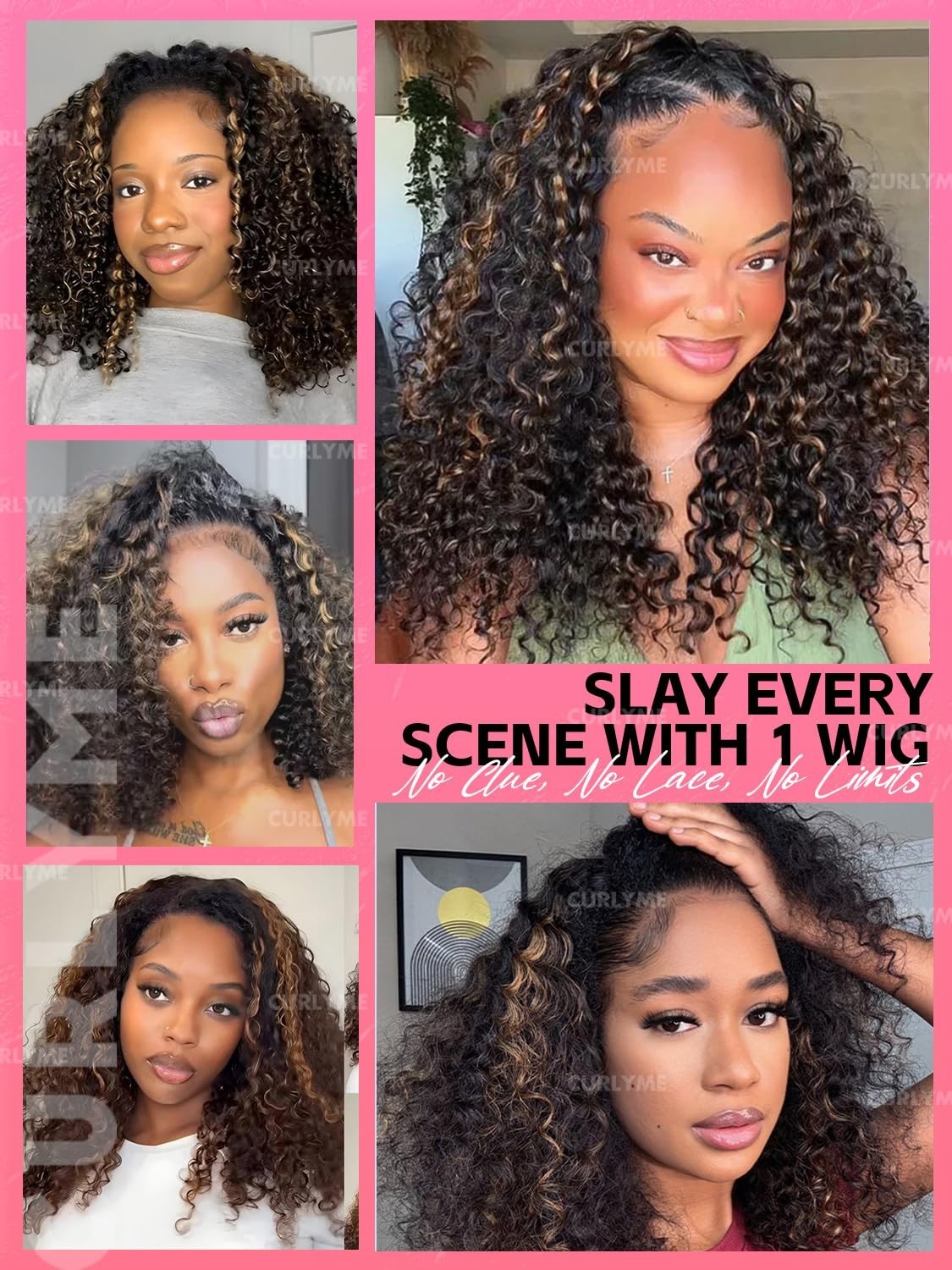 Kinky Curly Half Wig Ombre Honey Blonde 18″ Human Hair Glueless Install, 3-in-1