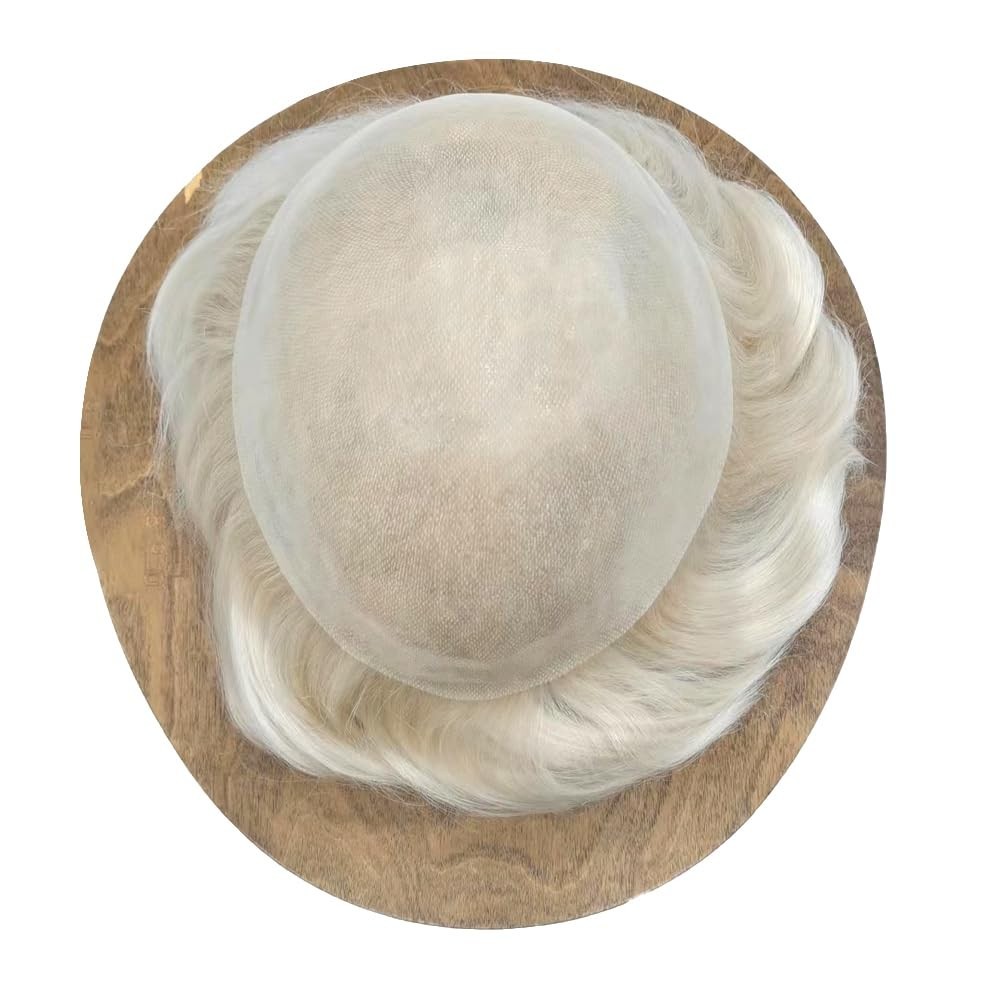 Mens Toupee HumanHair Systems Full Poly Thin Skin HairPiece Replacement SystemUS