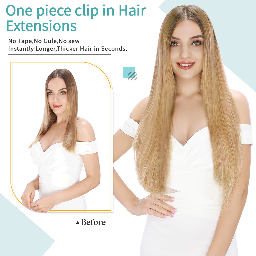 CLEARANCE Seamless Clip In as Human Hair Extension Real Soft Hair Weft Full Head