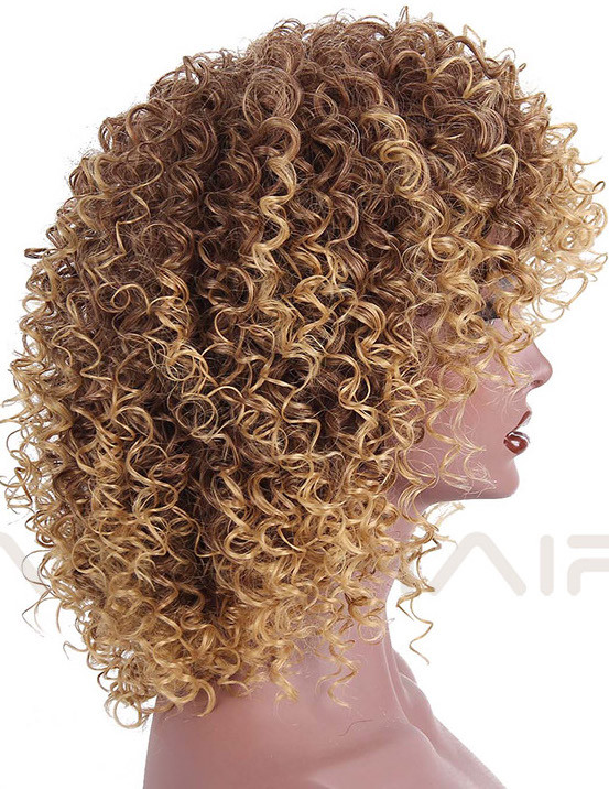 Natural Custom synthetic Afro Kinky Curly Wig light blonde brown women full wig