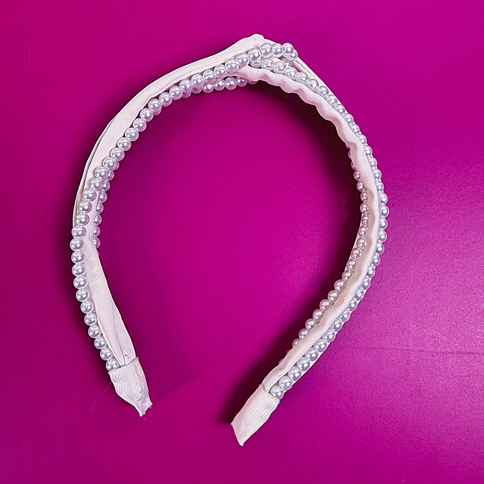 Cream Faux Pearl Headband – Beaded Preppy Coquette Hair Accessory