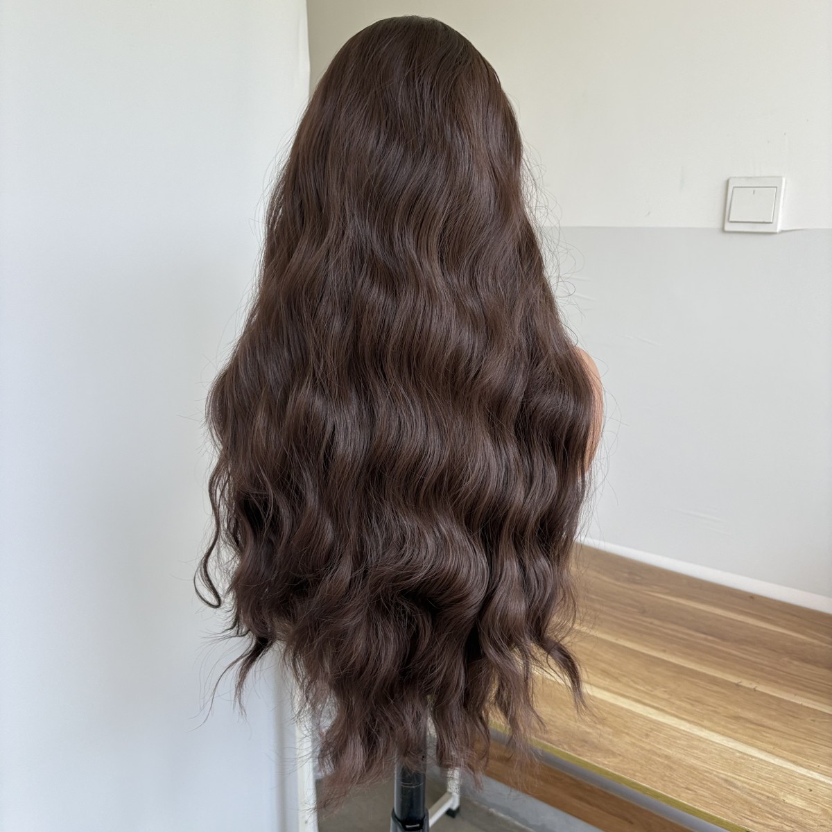 Dark brown Heat Resistant Synthetic Hair Lace Frontal Wigs Long Wavy