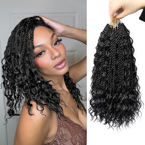 14 Inch Senegalese Twist Crochet Hair with Curly Ends 8 14 Inch (8Packs) 1B#