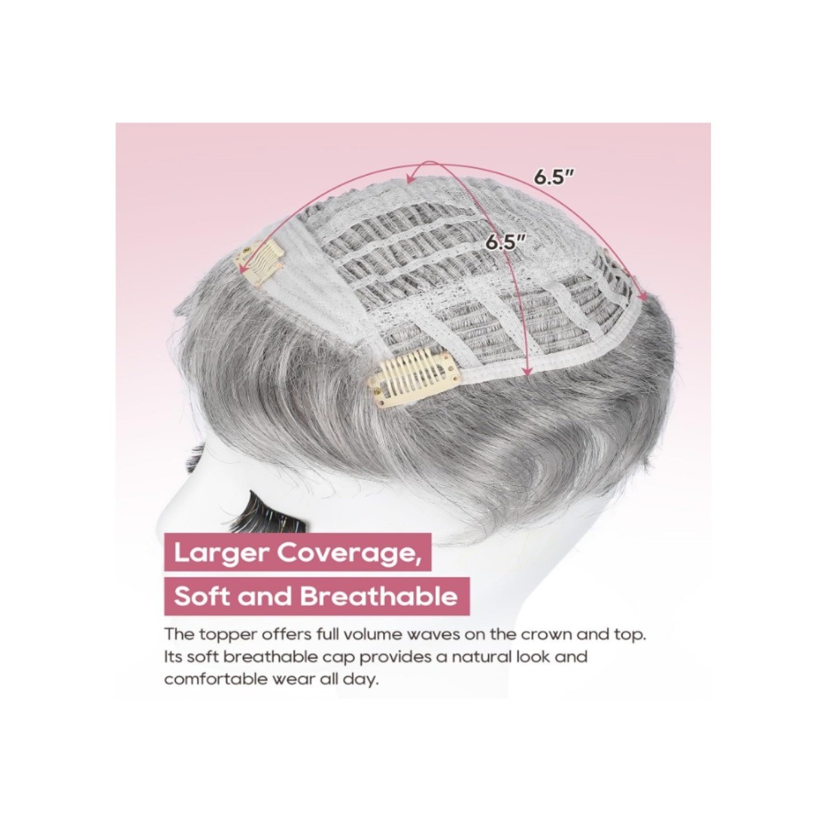 REECHO Hair Topper Short Wiglet Silver Mist Synthetic Japanese Fiber Hairpiece
