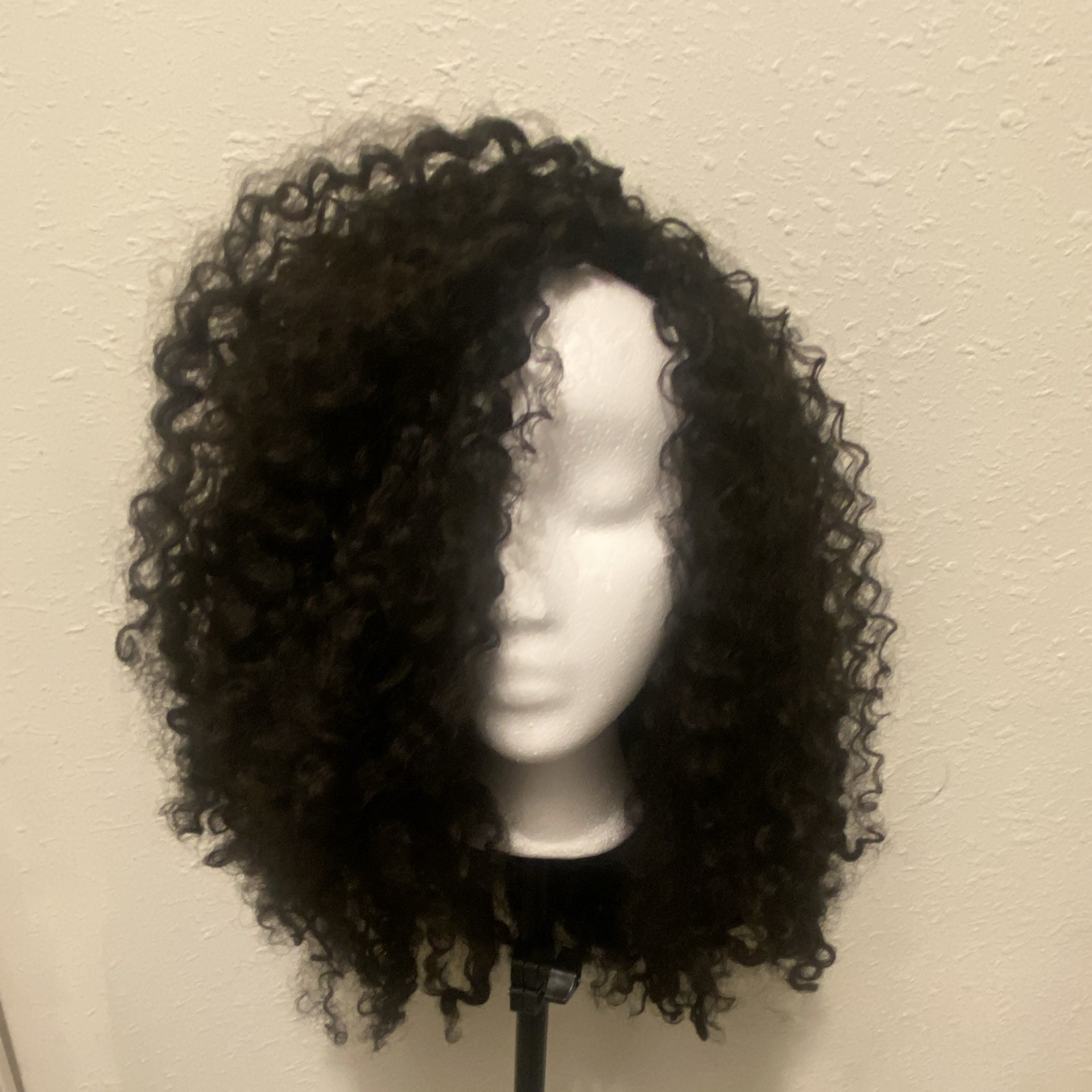 Natural Color Human Hair curly wig 18” unstretched w/drawstring & band