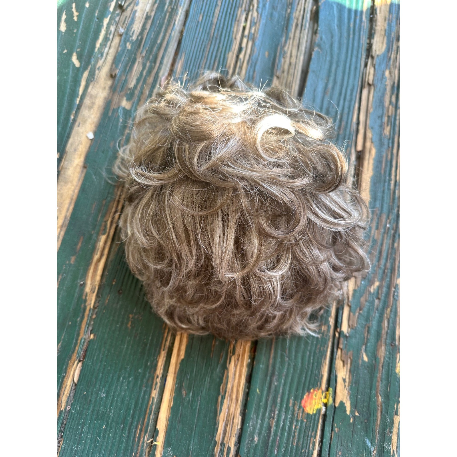 Salt and Pepper Curly Synthetic Wig Short Grey Brown RN48539 Modacrylic Fiber