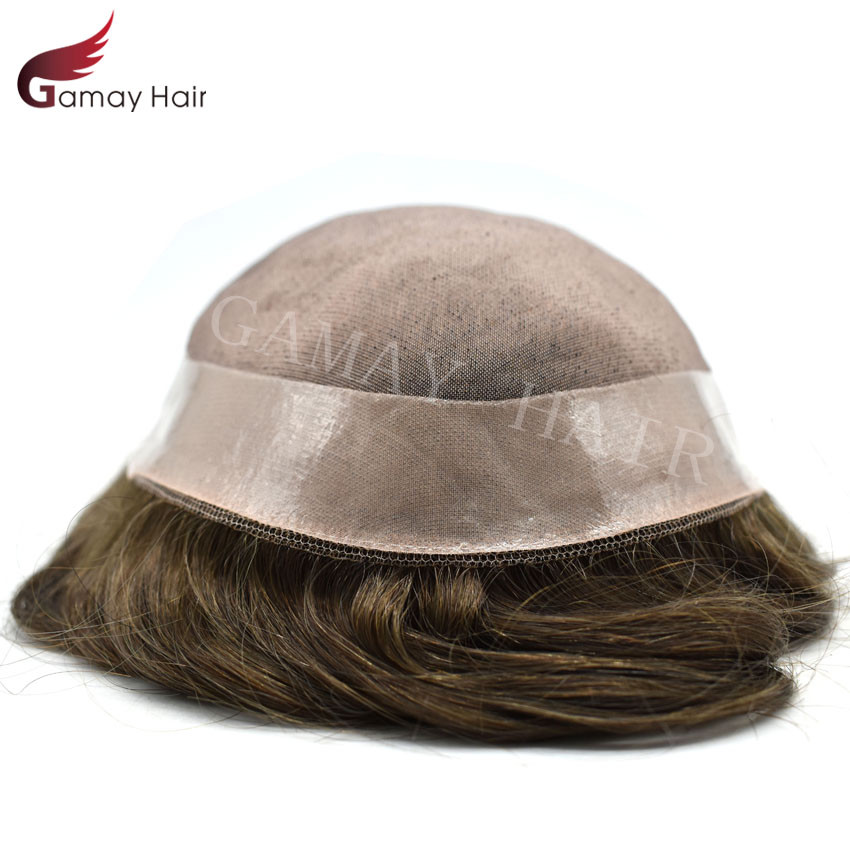 Fine Mono Mens Toupee Hairpieces Poly Skin Around Human Hair Replacement Systems