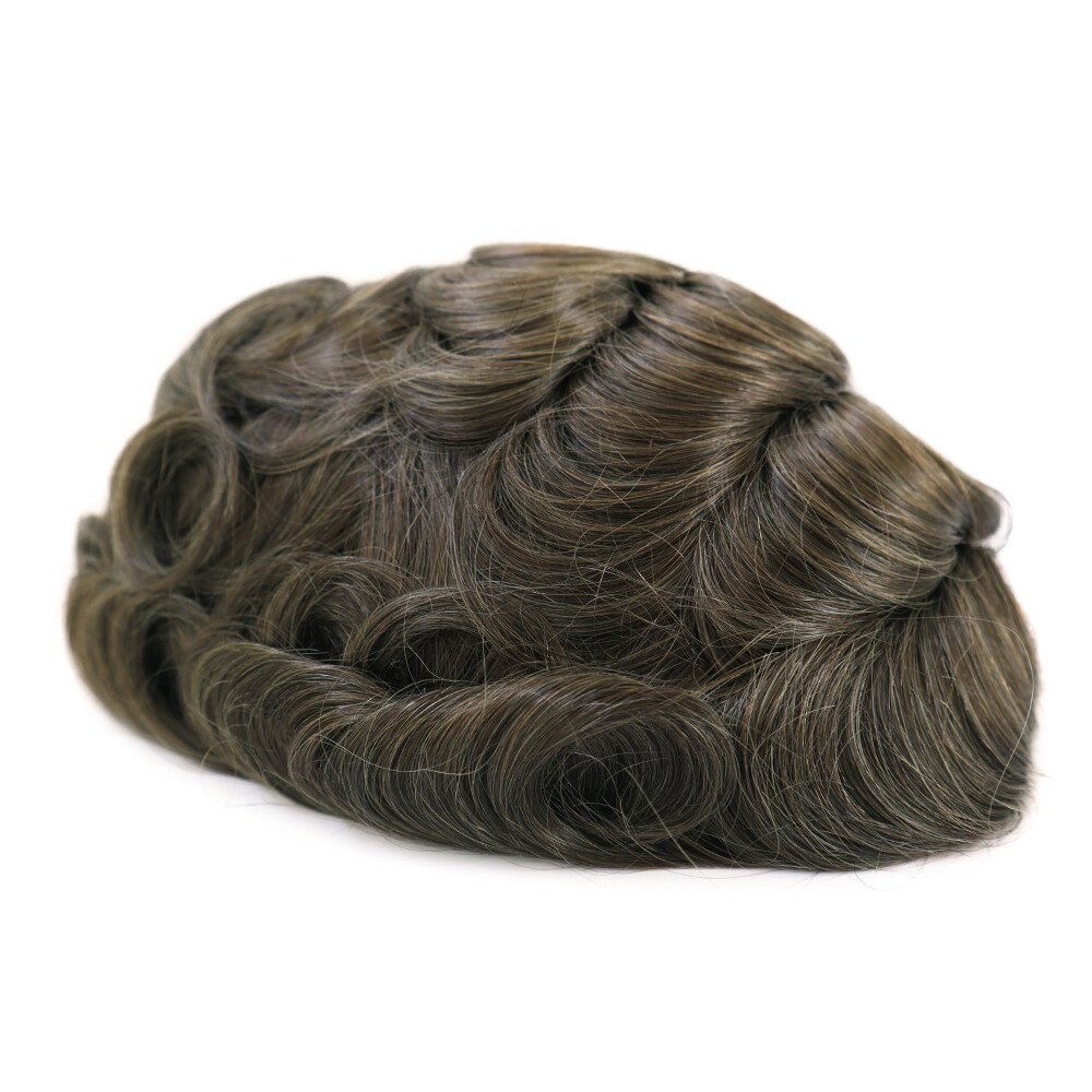 Mens Toupee Thin Skin Human Hair Replacement System 0.08mm Knotted Hair Pieces