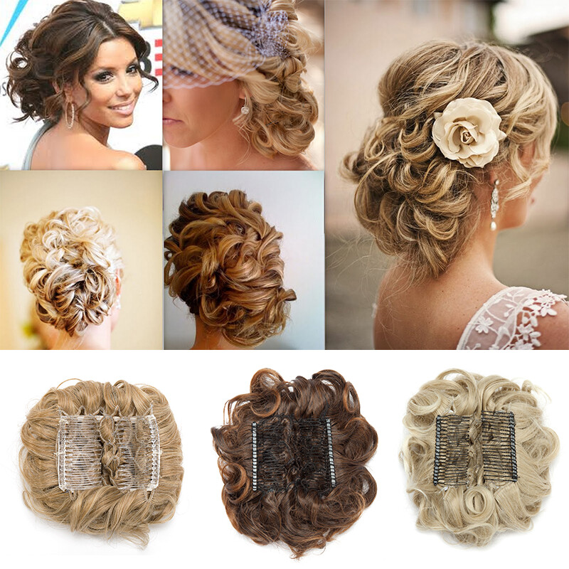 LARGE Curly Messy Bun Clips In Hair Extension THICK Chignon Updo As Human Blonde