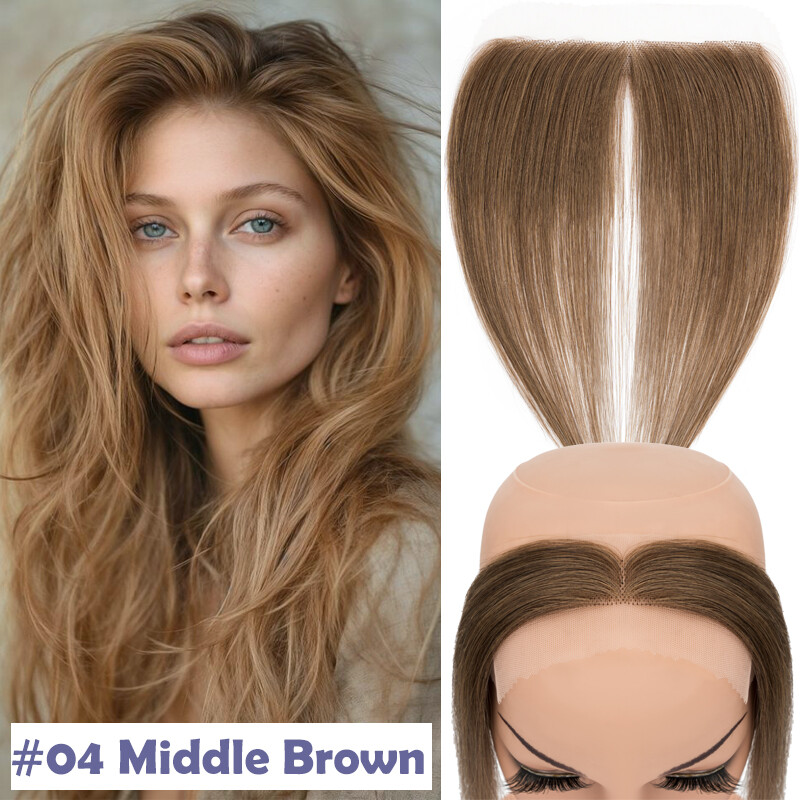 Women Topper REMY 100 Human Hair Toupee Forehead Hairline Lace Base Skin Thin 8A