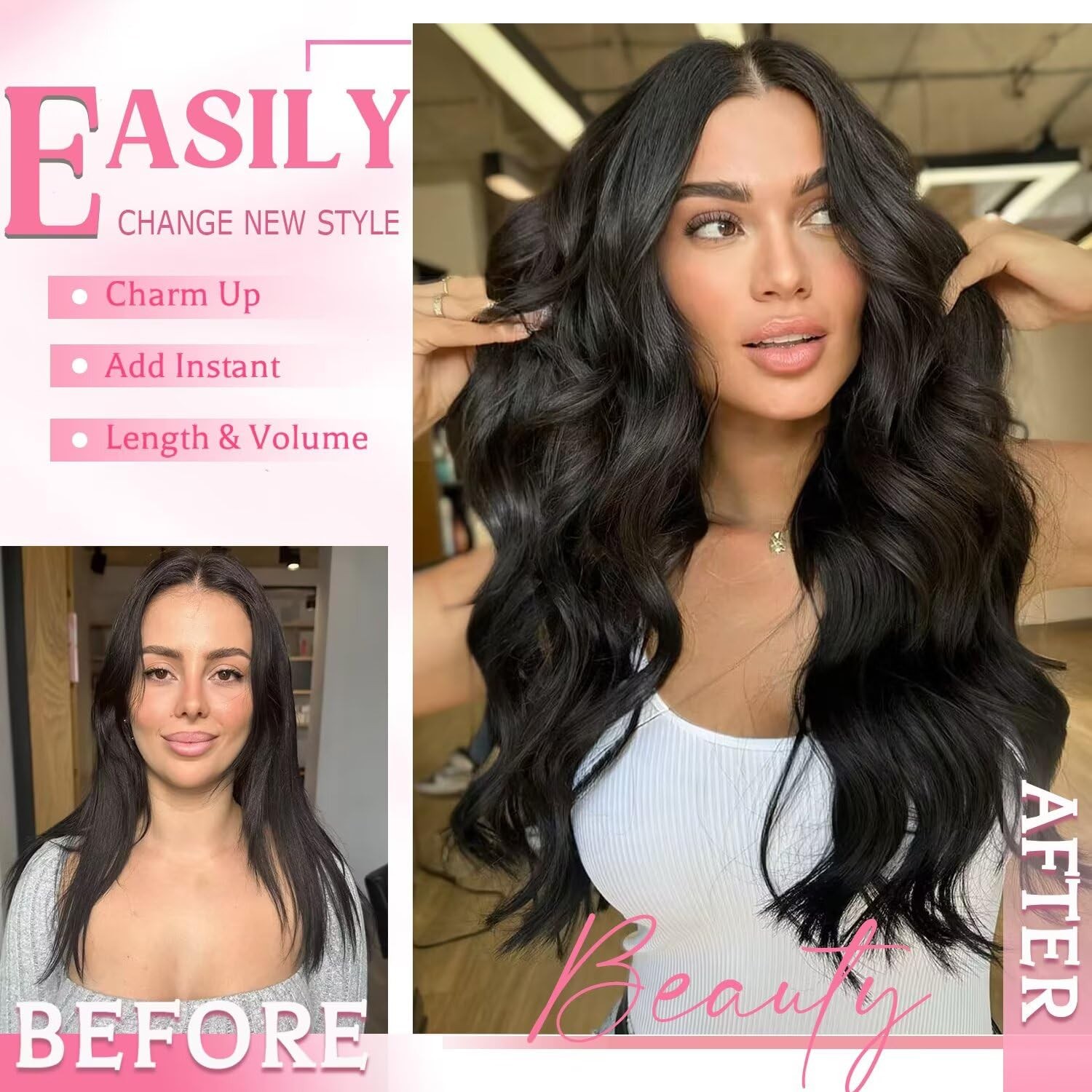 Clip in Hair Extensions Real Human Hair 3.6oz/100g Clip ins 100% Brazilian Re…