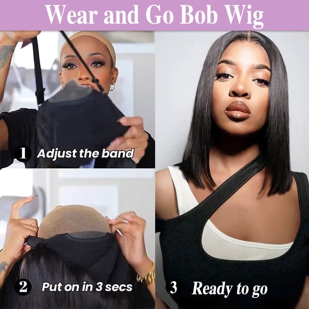 4×4 Bob Wig Human Hair Glueless Wig Human Hair Pre Plucked Pre Cut Lace Straight