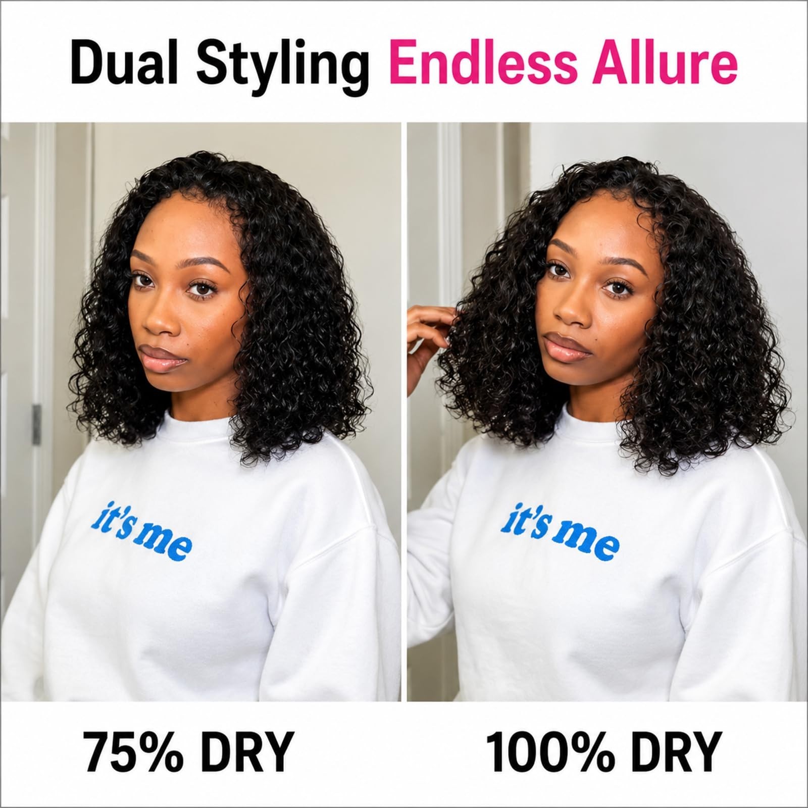 180 Density 14 Inch Half Wig Human Hair Glueless Drawstring Clip-In Water Wave f