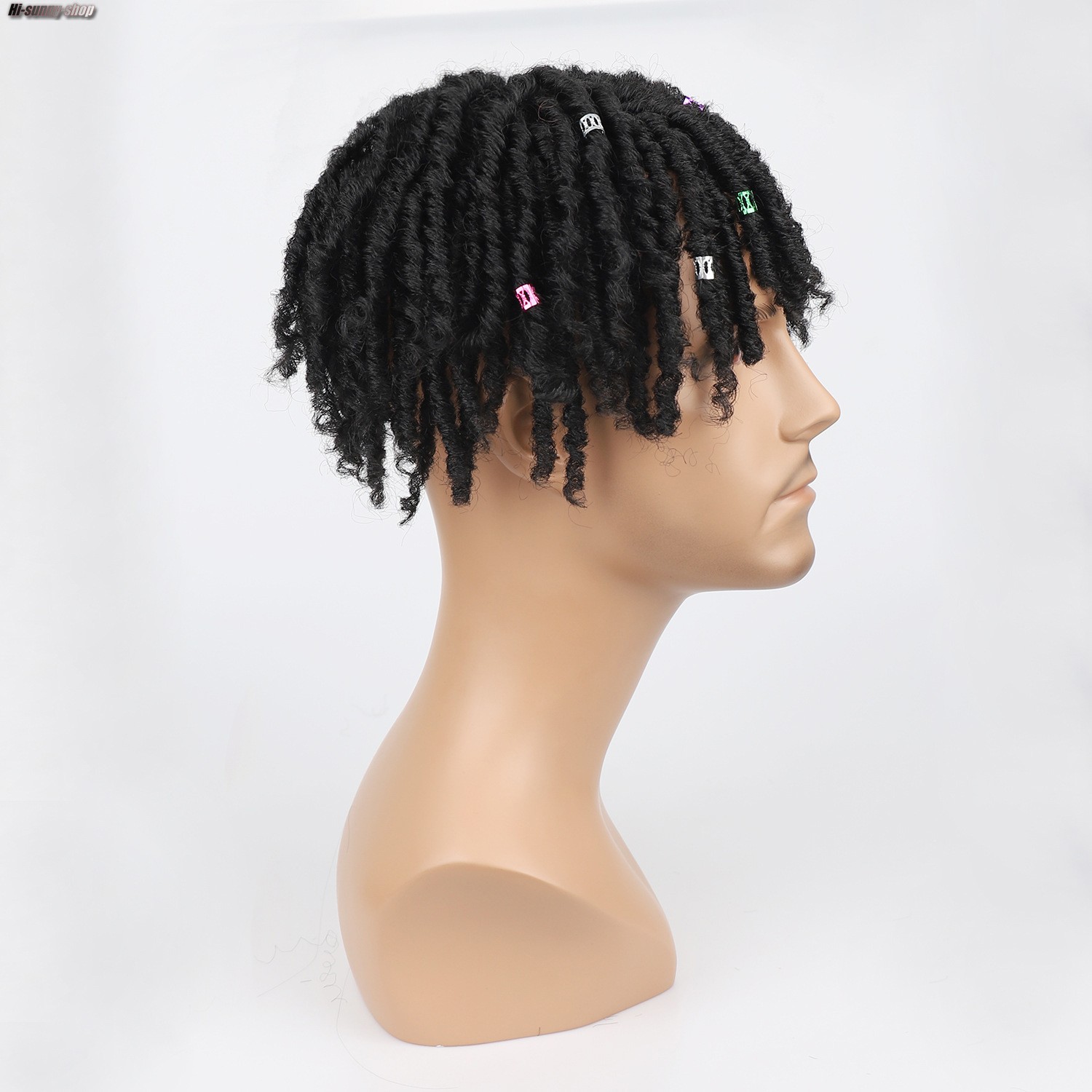 Short Afro Curly Dreadlock Toupee for Men Synthetic Hair African American Wigs