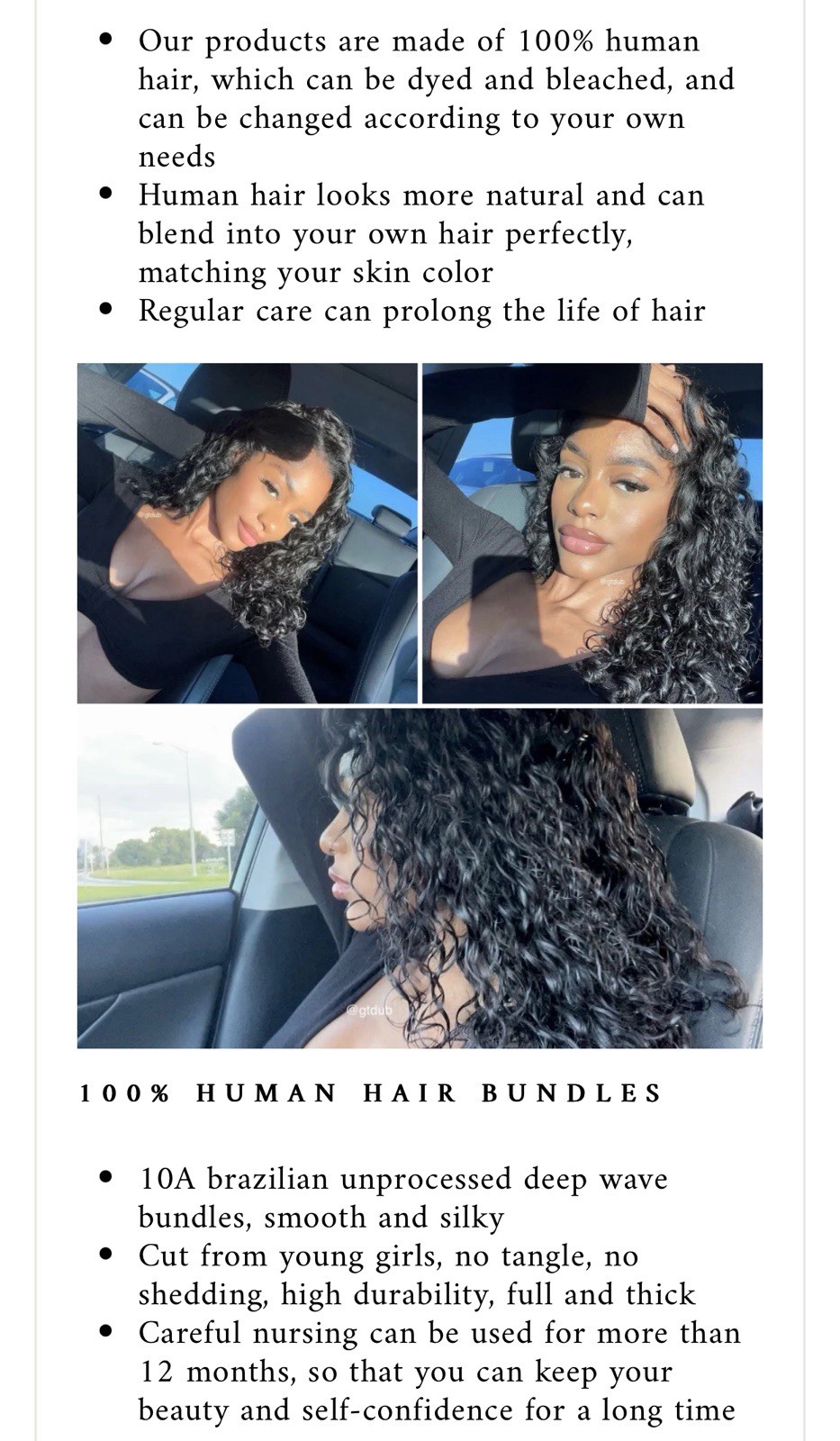 Ashine 100% Brazilian Human Hair Extensions-Black 107-1B#-18”-DC Deep Curly