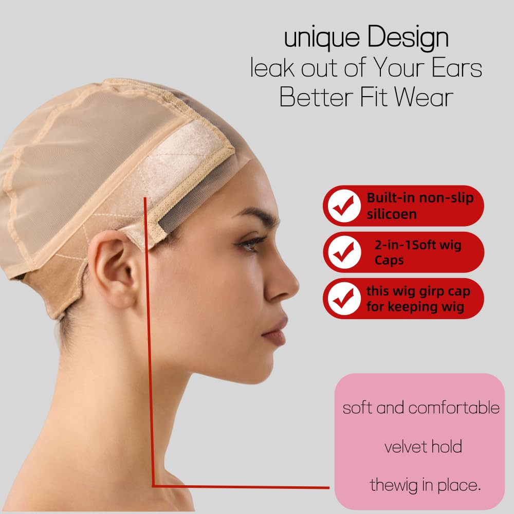 Wig Cap with Grip Band for Keeping Wigs in Place wide Transparent Lace Non Slip